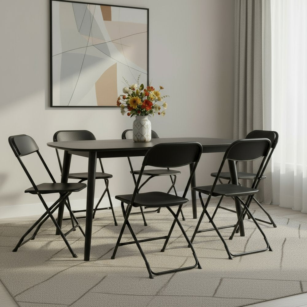 Set of Six Black Metal Outdoor Folding Stacking Dining Chairs  Warm Home View