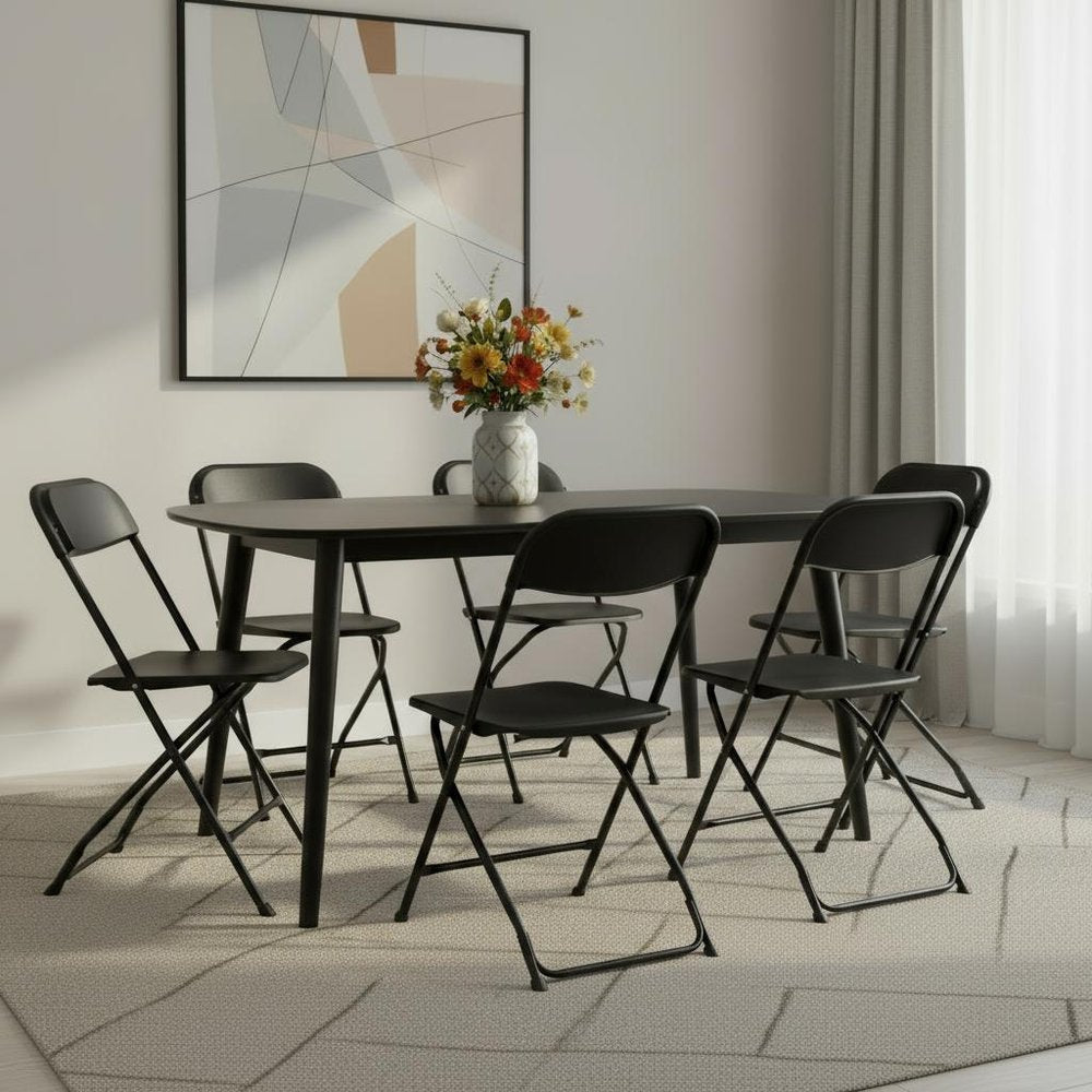 Set of Six Black Metal Outdoor Folding Stacking Dining Chairs  Warm Home View