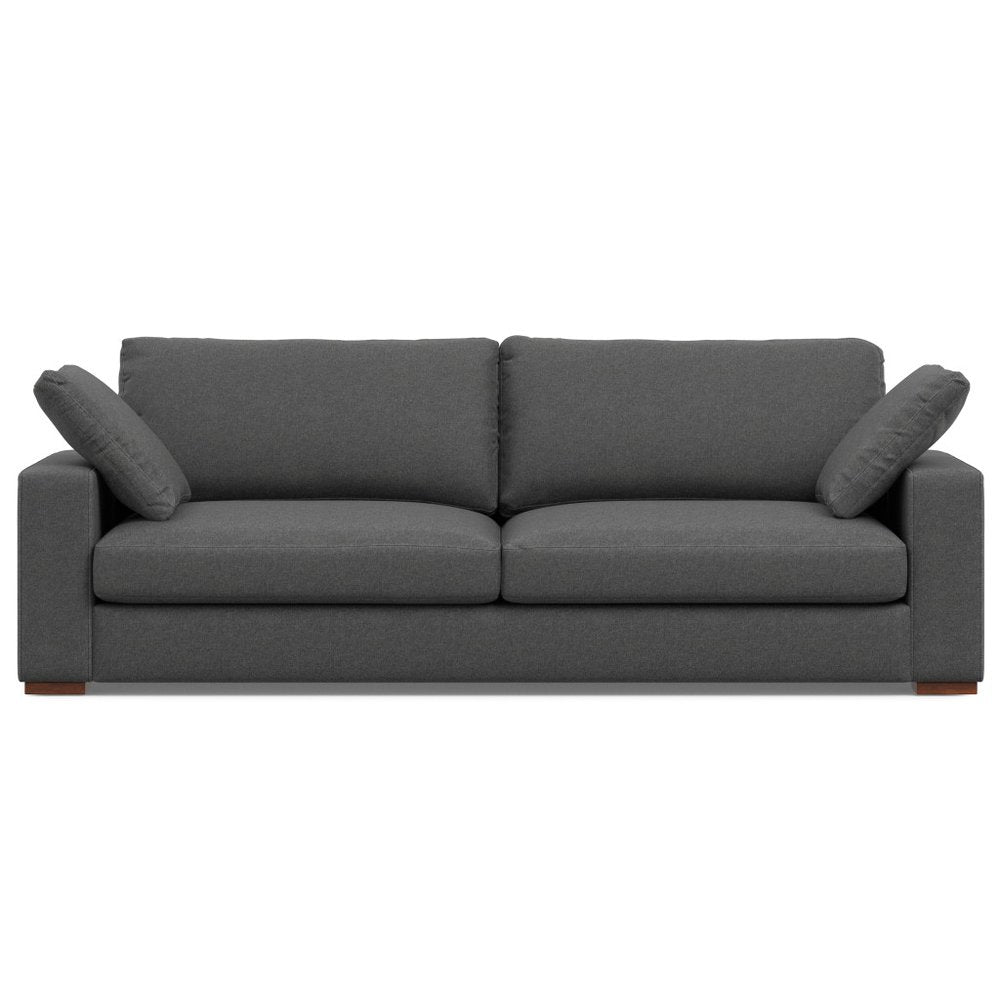 96" Gray Fabric Sofa With Brown Legs  Warm Home View