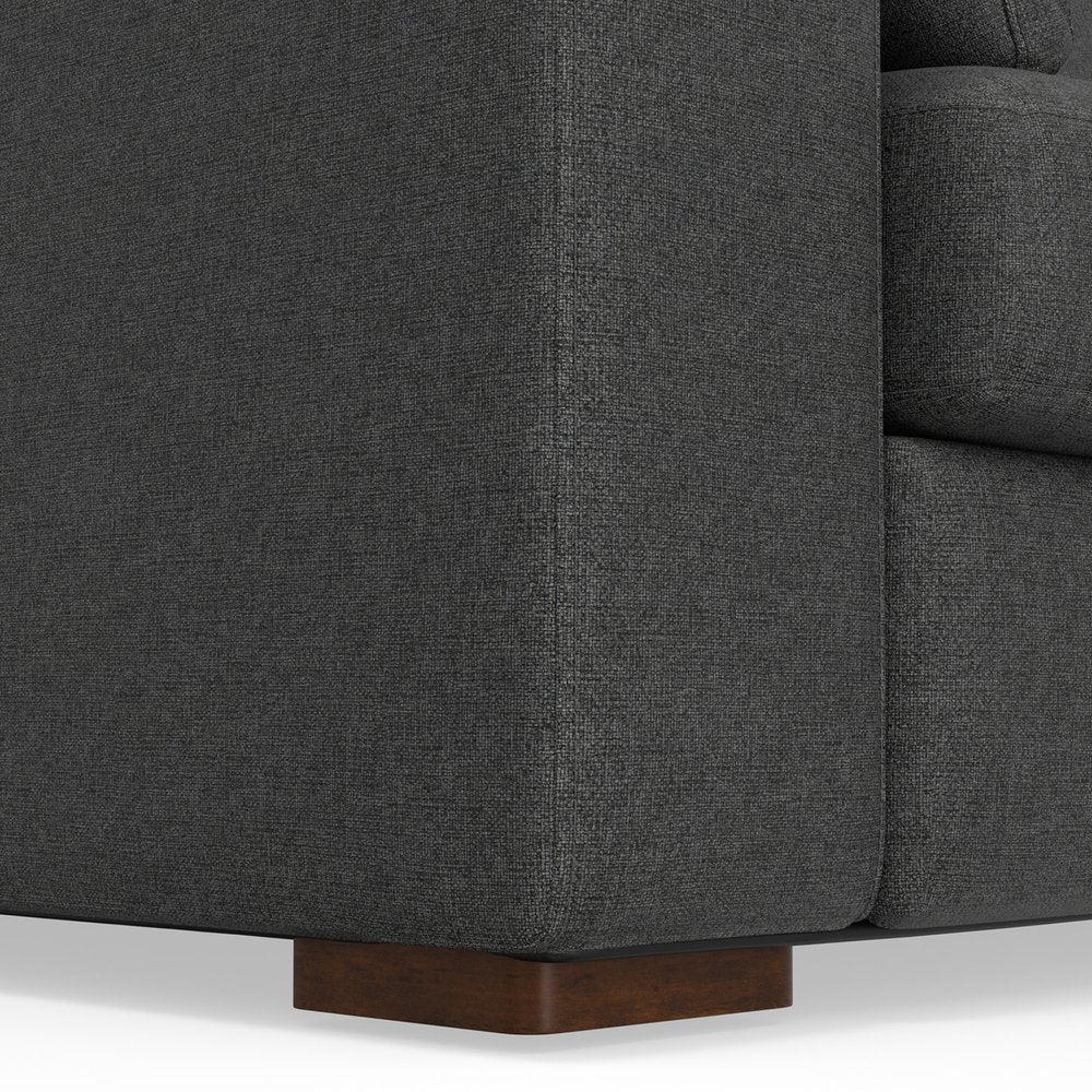 96" Gray Fabric Sofa With Brown Legs  Warm Home View