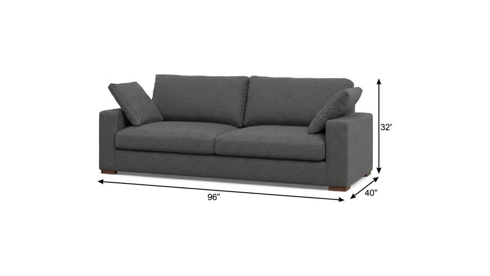 96" Gray Fabric Sofa With Brown Legs  Warm Home View