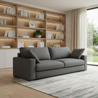 96" Gray Fabric Sofa With Brown Legs  Warm Home View