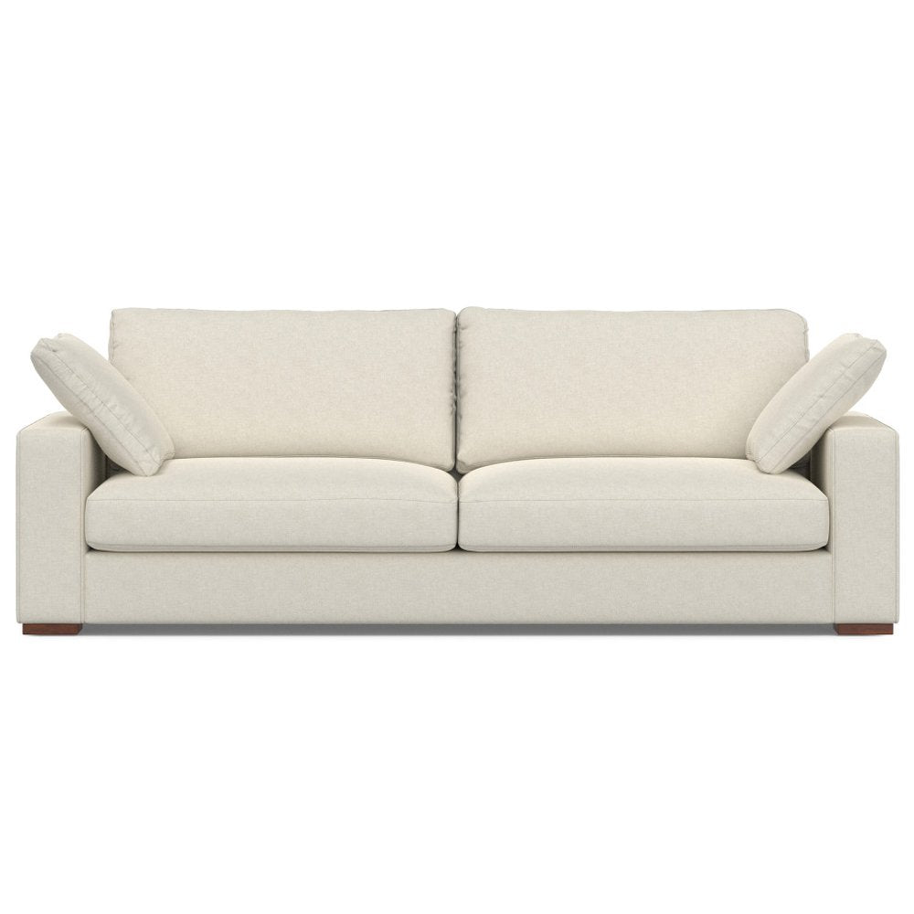 96" Cream Fabric Sofa With Brown Legs  Warm Home View