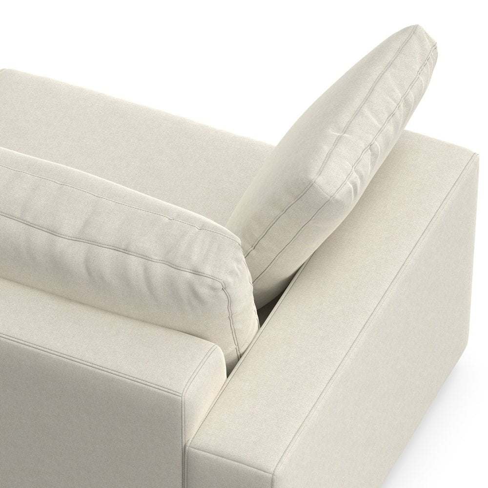 96" Cream Fabric Sofa With Brown Legs  Warm Home View