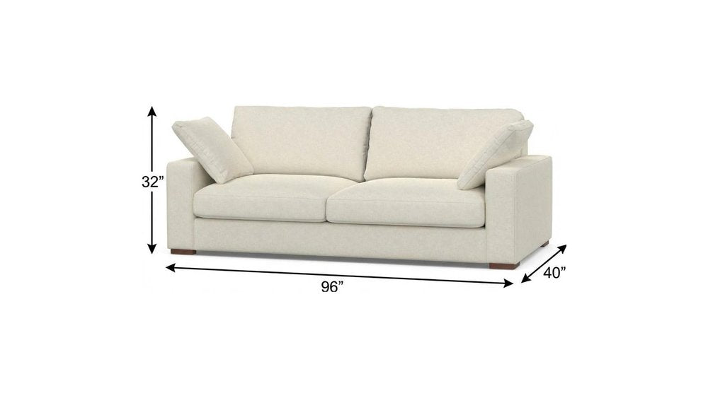 96" Cream Fabric Sofa With Brown Legs  Warm Home View