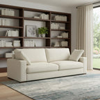 96" Cream Fabric Sofa With Brown Legs  Warm Home View