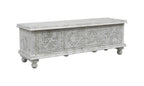 54" White Solid Wood Medallion Ottoman With Storage  Warm Home View