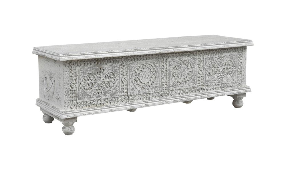 54" White Solid Wood Medallion Ottoman With Storage  Warm Home View