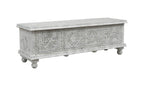 54" White Solid Wood Medallion Storage Ottoman  Warm Home View