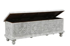 54" White Solid Wood Medallion Storage Ottoman  Warm Home View