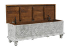 54" White Solid Wood Medallion Storage Ottoman  Warm Home View