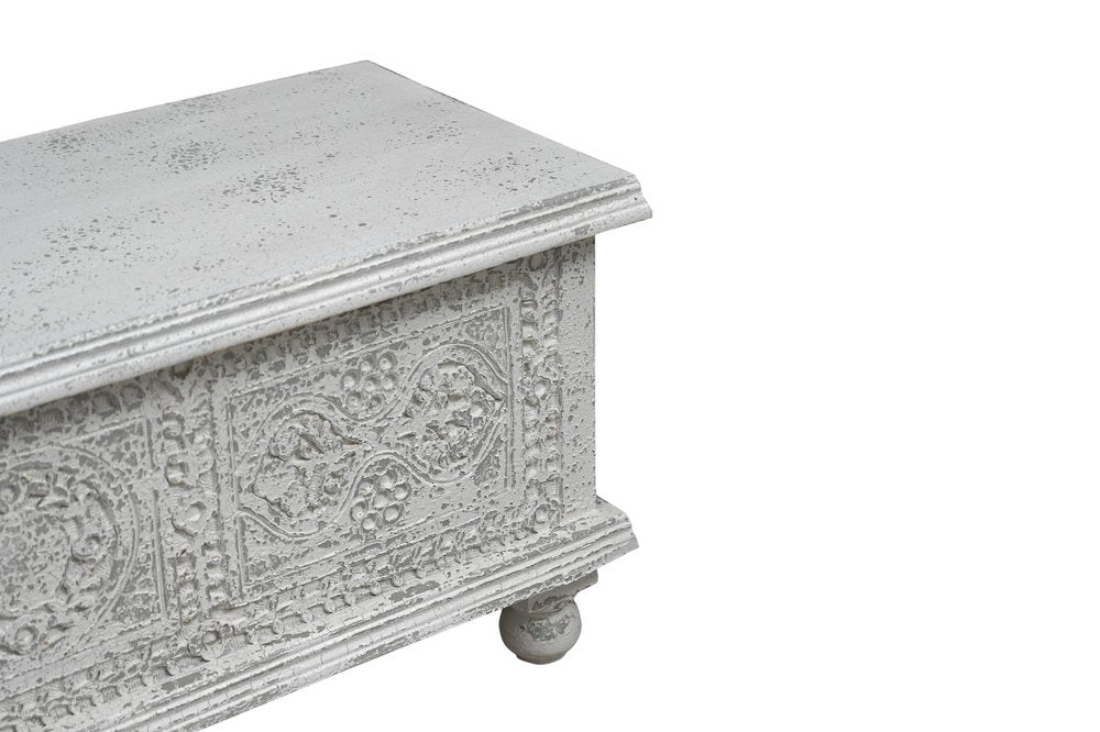 54" White Solid Wood Medallion Ottoman With Storage  Warm Home View