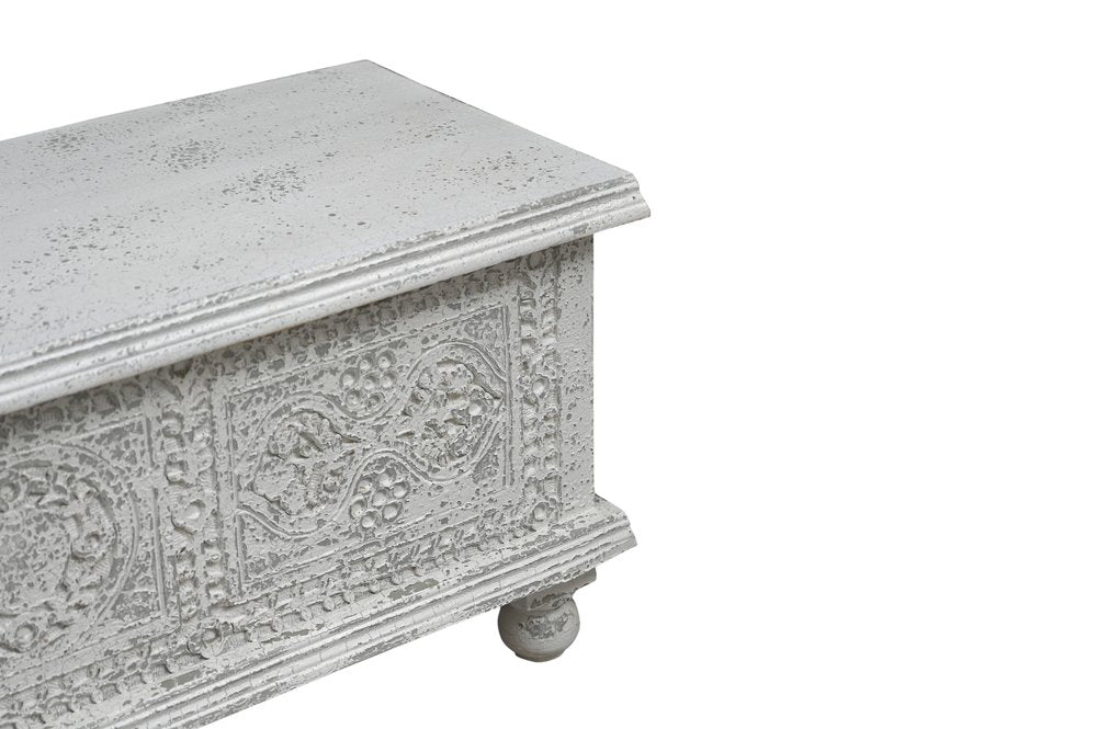 54" White Solid Wood Medallion Storage Ottoman  Warm Home View