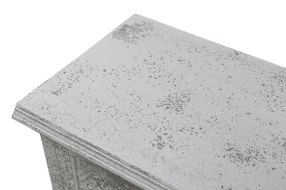 54" White Solid Wood Medallion Storage Ottoman  Warm Home View
