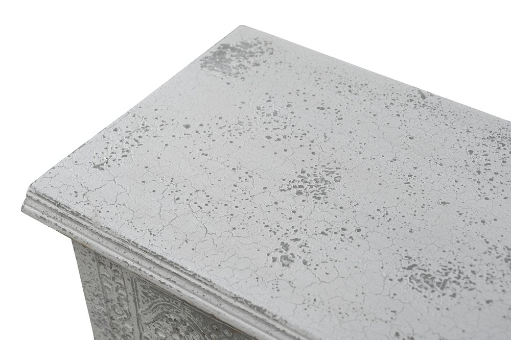 54" White Solid Wood Medallion Ottoman With Storage  Warm Home View