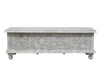 54" White Solid Wood Medallion Storage Ottoman  Warm Home View