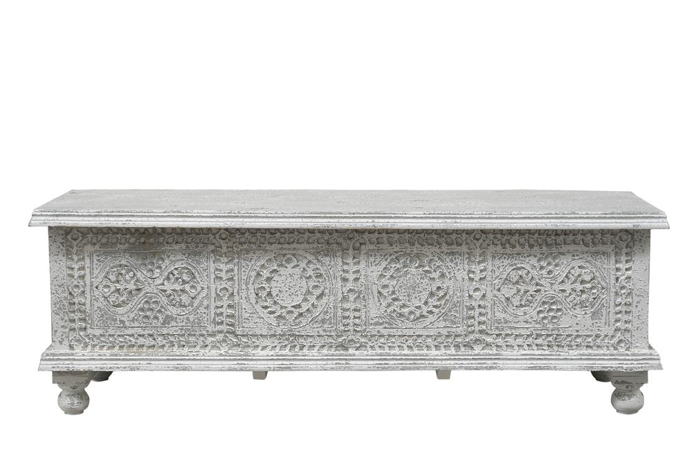 54" White Solid Wood Medallion Ottoman With Storage  Warm Home View