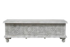 54" White Solid Wood Medallion Ottoman With Storage  Warm Home View