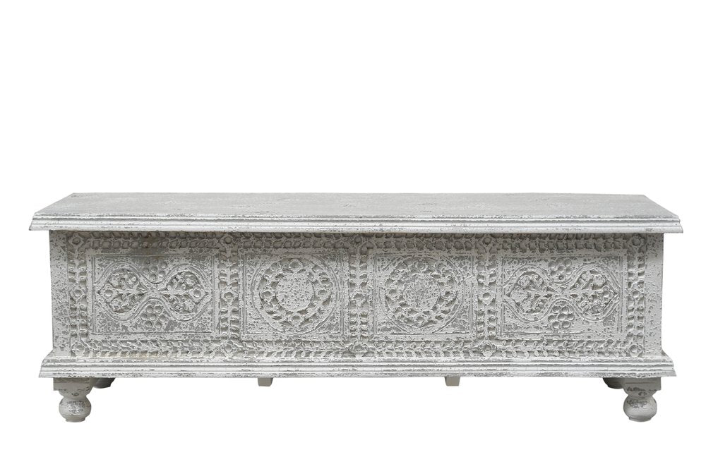 54" White Solid Wood Medallion Storage Ottoman  Warm Home View