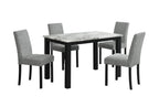 Five Piece White and Black Faux Marble Dining Set with Four Chairs  Warm Home View