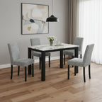 Five Piece White and Black Faux Marble Dining Set with Four Chairs  Warm Home View