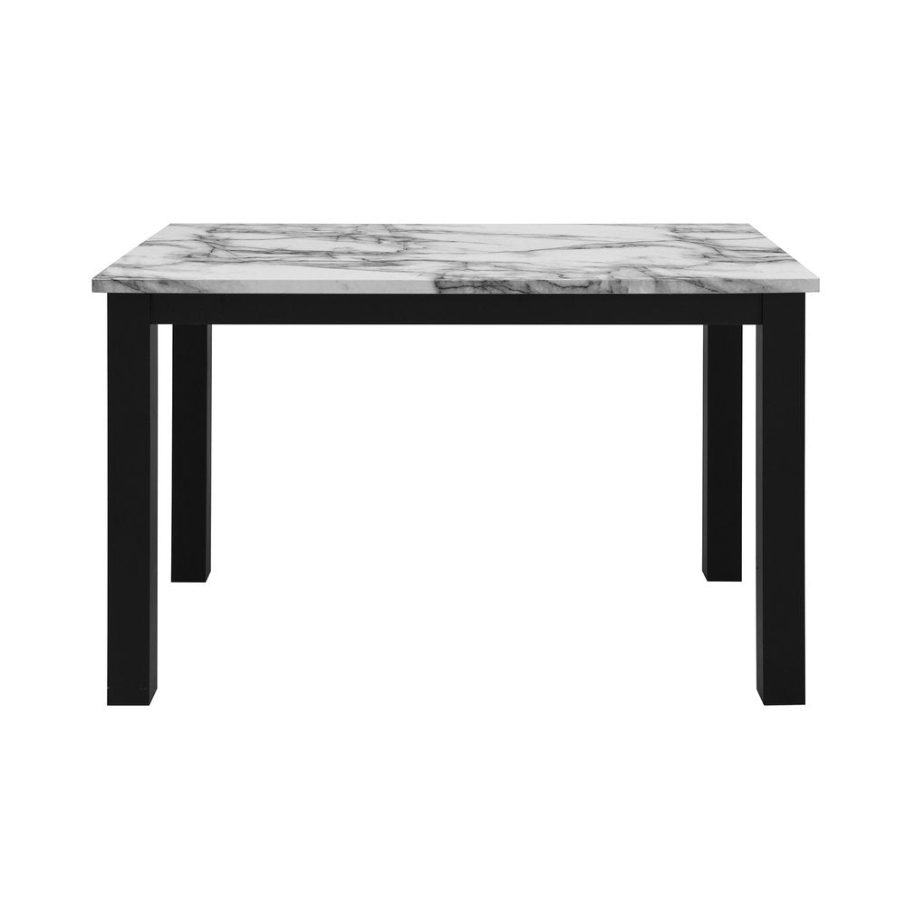 Five Piece White and Black Faux Marble Dining Set with Four Chairs  Warm Home View