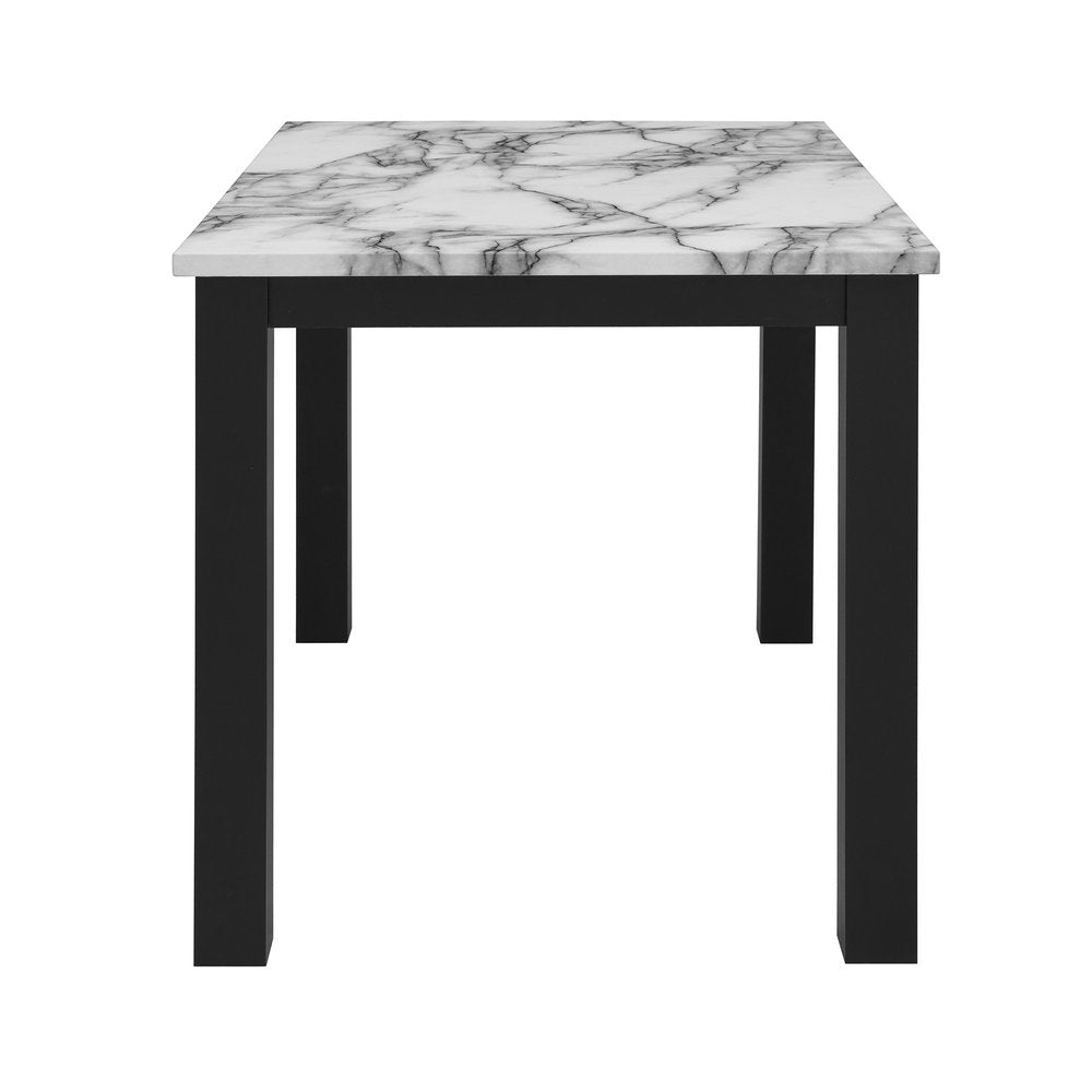 Five Piece White and Black Faux Marble Dining Set with Four Chairs  Warm Home View