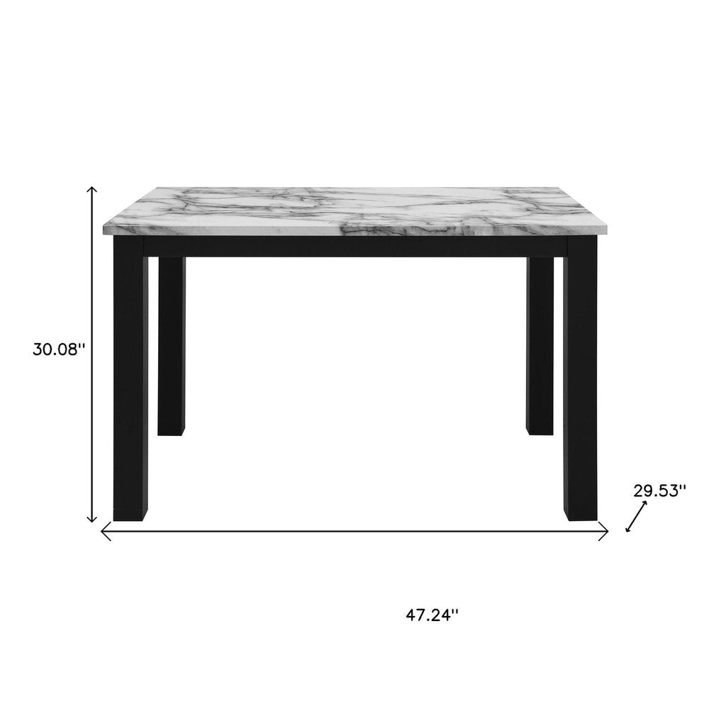 Five Piece White and Black Faux Marble Dining Set with Four Chairs  Warm Home View
