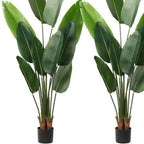 Set of Two 7" Green Artificial Banana Leaf In Cylindrical Black Cement Pot  Warm Home View