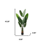 Set of Two 7" Green Artificial Banana Leaf In Cylindrical Black Cement Pot  Warm Home View