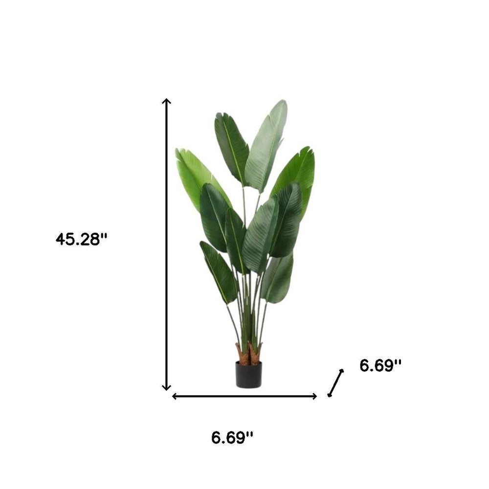 Set of Two 7" Green Artificial Banana Leaf In Cylindrical Black Cement Pot  Warm Home View