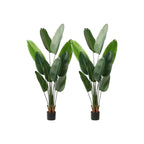 Set of Two 7" Green Artificial Banana Leaf In Cylindrical Black Cement Pot  Warm Home View