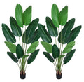Set of Two 7" Green Artificial Banana Leaf In Cylindrical Black Cement Pot  Warm Home View