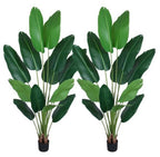 Set of Two 7" Green Artificial Banana Leaf In Cylindrical Black Cement Pot  Warm Home View
