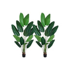 Set of Two 7" Green Artificial Banana Leaf In Cylindrical Black Cement Pot  Warm Home View