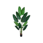 Set of Two 7" Green Artificial Banana Leaf In Cylindrical Black Cement Pot  Warm Home View