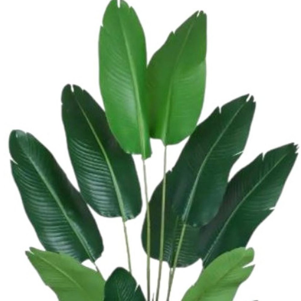 Set of Two 7" Green Artificial Banana Leaf In Cylindrical Black Cement Pot  Warm Home View