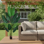 Set of Two 7" Green Artificial Banana Leaf In Cylindrical Black Cement Pot  Warm Home View