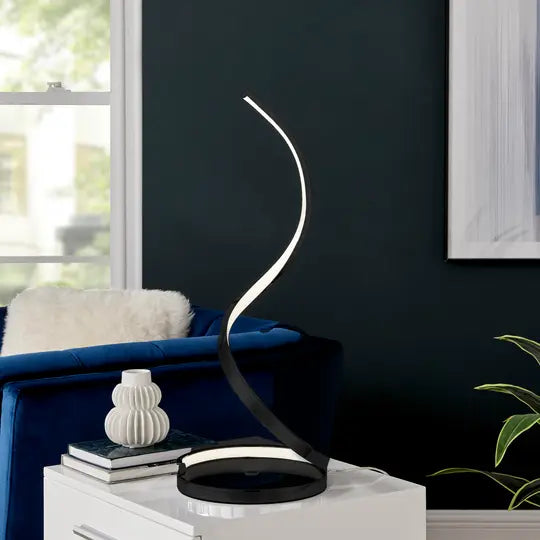 Modern Spiral Integrated LED Dimmable Table Lamp, Black  Warm Home View