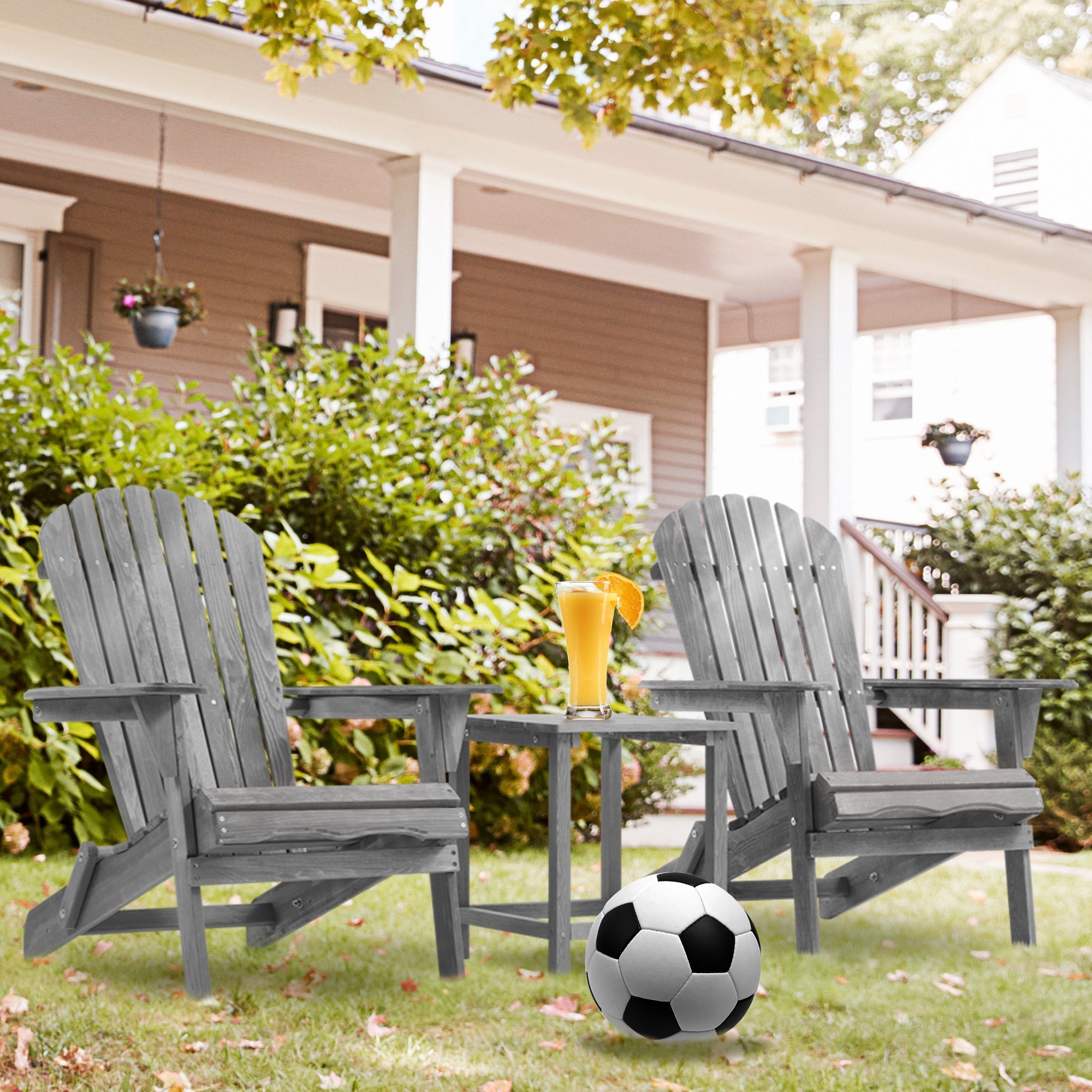 Wooden Folding Adirondack Chair Set - Grey Cedar, 2-Piece  Warm Home View