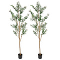 Set Of Two 84" Green Artificial Olive Trees in a Black Pot  Warm Home View