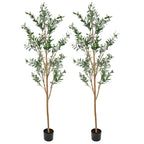 Set Of Two 84" Green Artificial Olive Trees in a Black Pot  Warm Home View
