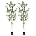 Set Of Two 84" Green Artificial Olive Trees in a Black Pot  Warm Home View