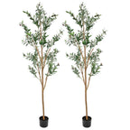 Set Of Two 84" Green Artificial Olive Trees in a Black Pot  Warm Home View