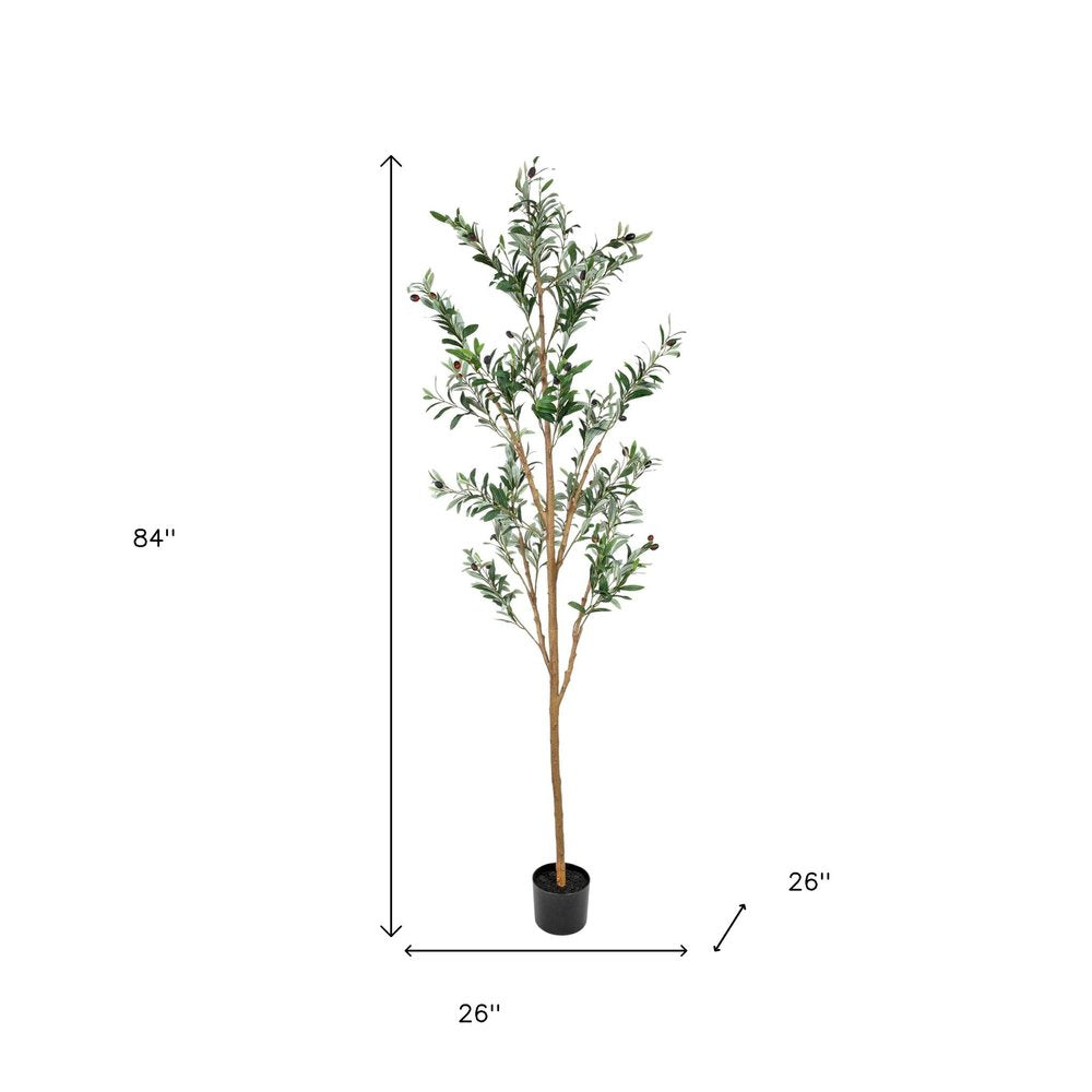Set Of Two 84" Green Artificial Olive Trees in a Black Pot  Warm Home View