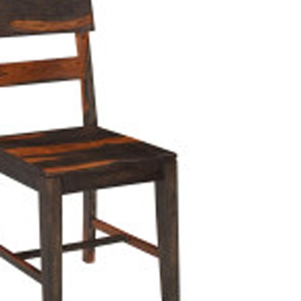 Seven Piece Brown and Black Solid Wood Dining Set with Six Chairs and One Bench  Warm Home View