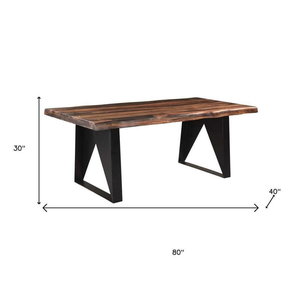 Seven Piece Brown and Black Solid Wood Dining Set with Six Chairs and One Bench  Warm Home View