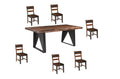 Seven Piece Brown and Black Solid Wood Dining Set with Six Chairs and One Bench  Warm Home View