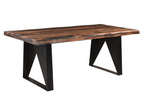 Seven Piece Brown and Black Solid Wood Dining Set with Six Chairs and One Bench  Warm Home View