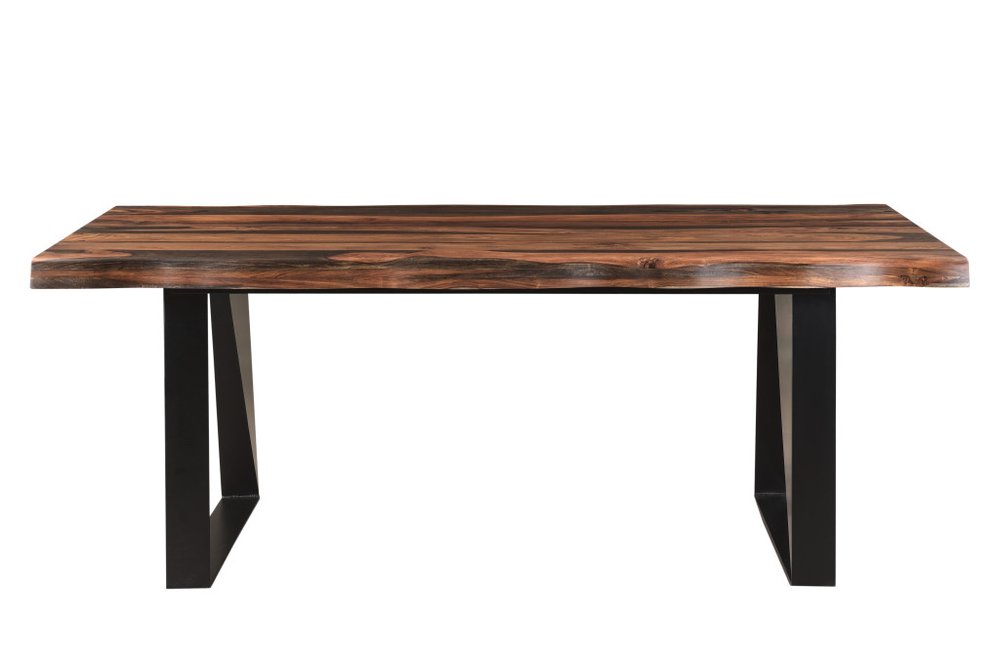 Seven Piece Brown and Black Solid Wood Dining Set with Six Chairs and One Bench  Warm Home View